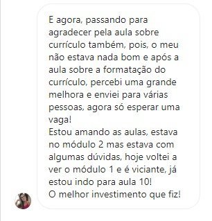 Print de depoimento de aluno da Formação Inprática