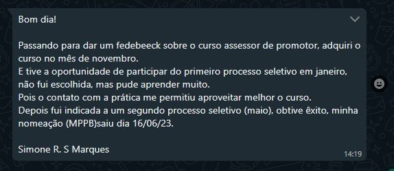 Print de depoimento de aluno da Formação Inprática