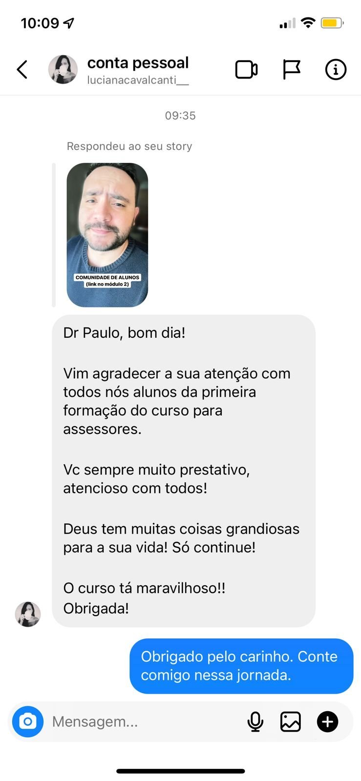 Print de depoimento de aluno da Formação Inprática