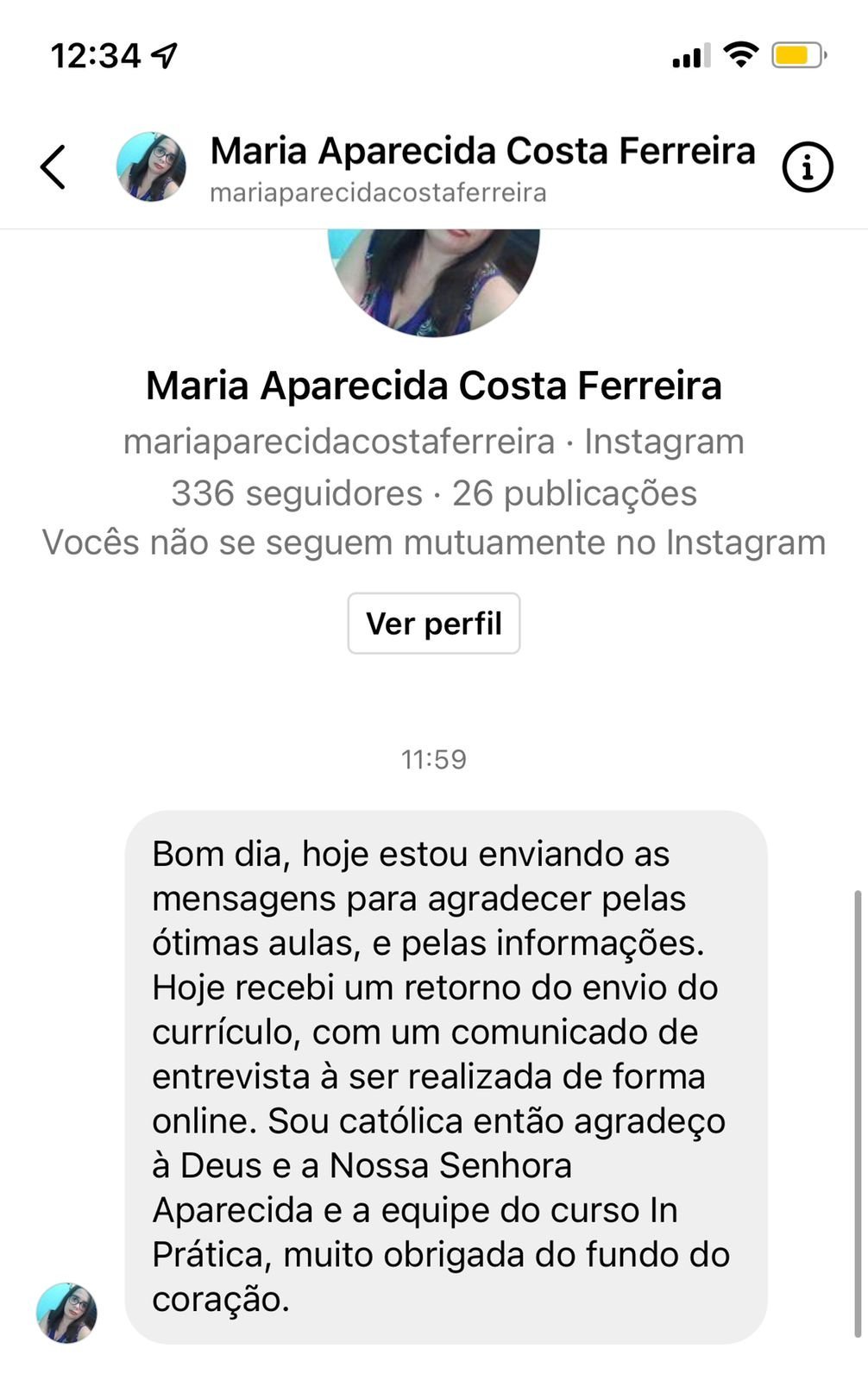 Print de depoimento de aluno da Formação Inprática